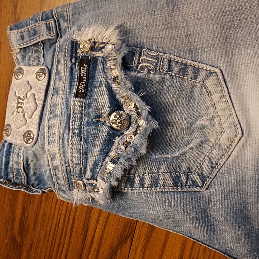 Miss Me Light Blue Distressed Embellished Pocket Jeans